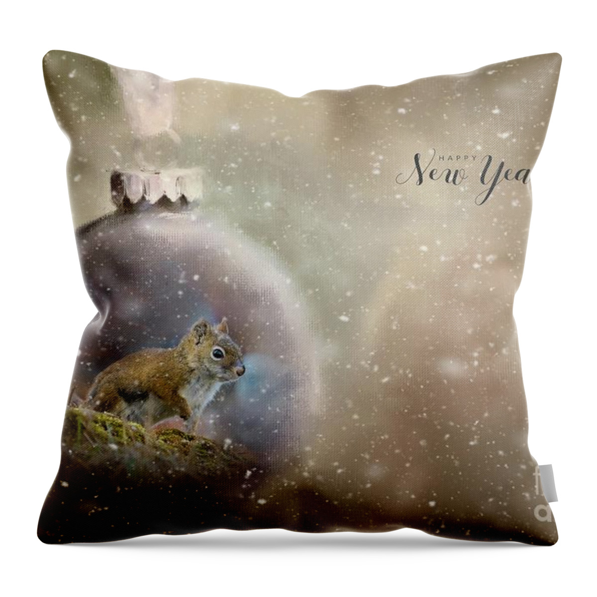 Red Squirrel Throw Pillow featuring the photograph Happy New Year Greeting Card by Eva Lechner