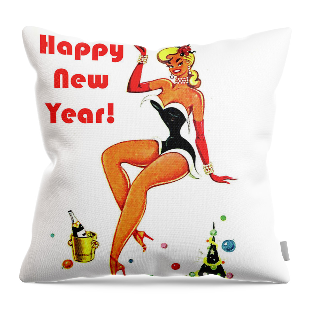 Happy New Year Throw Pillow featuring the painting Happy New Year vintage postcard by Long Shot