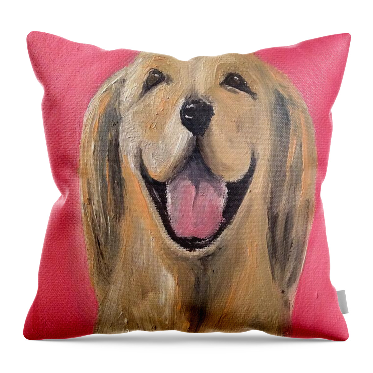 Golden Throw Pillow featuring the painting Happy Pup by Abbie Shores