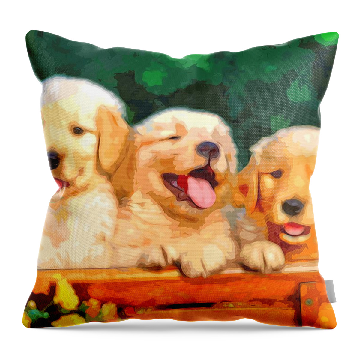 Happy Puppies Throw Pillow featuring the digital art Happy Puppies by Maciek Froncisz