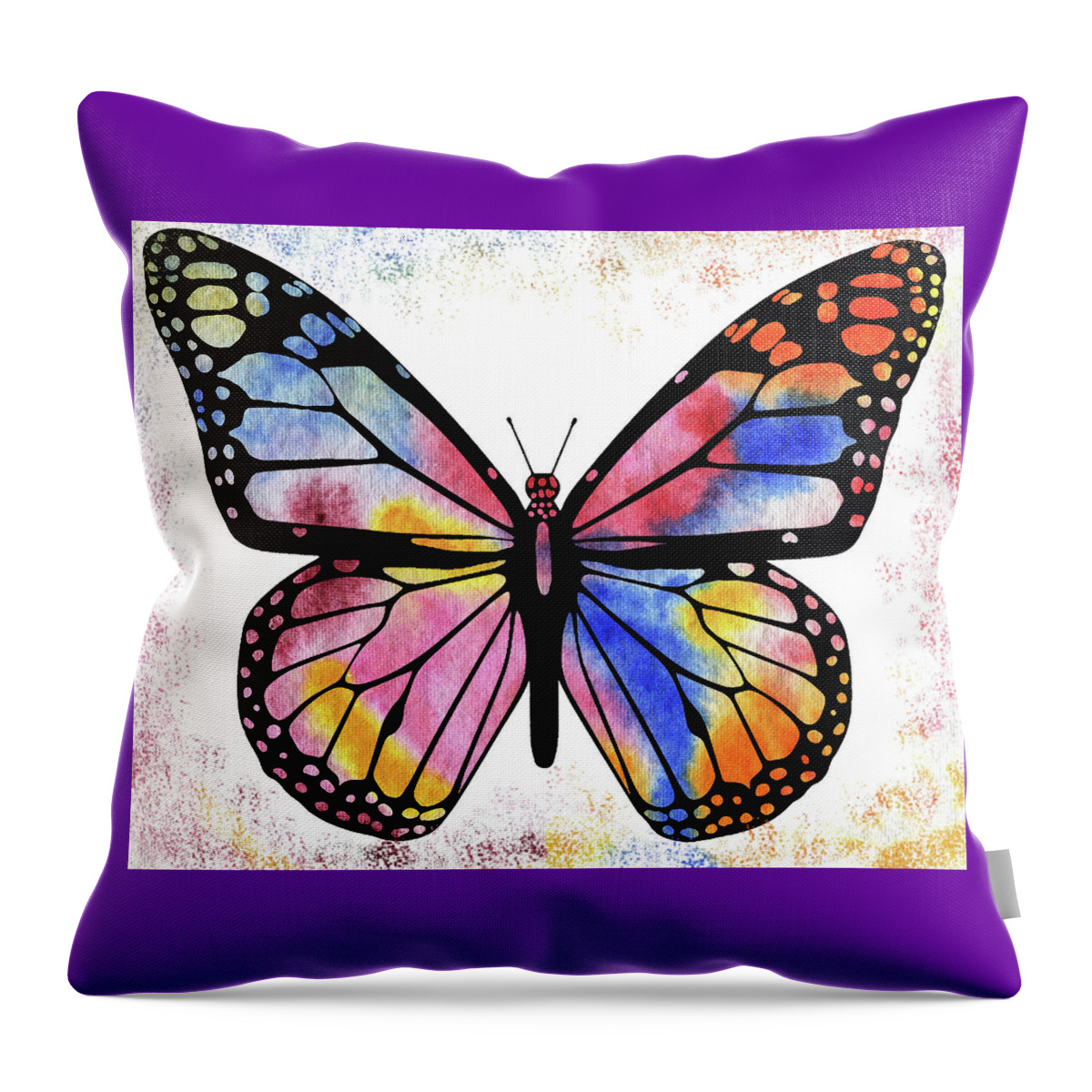 Rainbow Butterfly Throw Pillow featuring the painting Happy Rainbow Butterfly by Irina Sztukowski