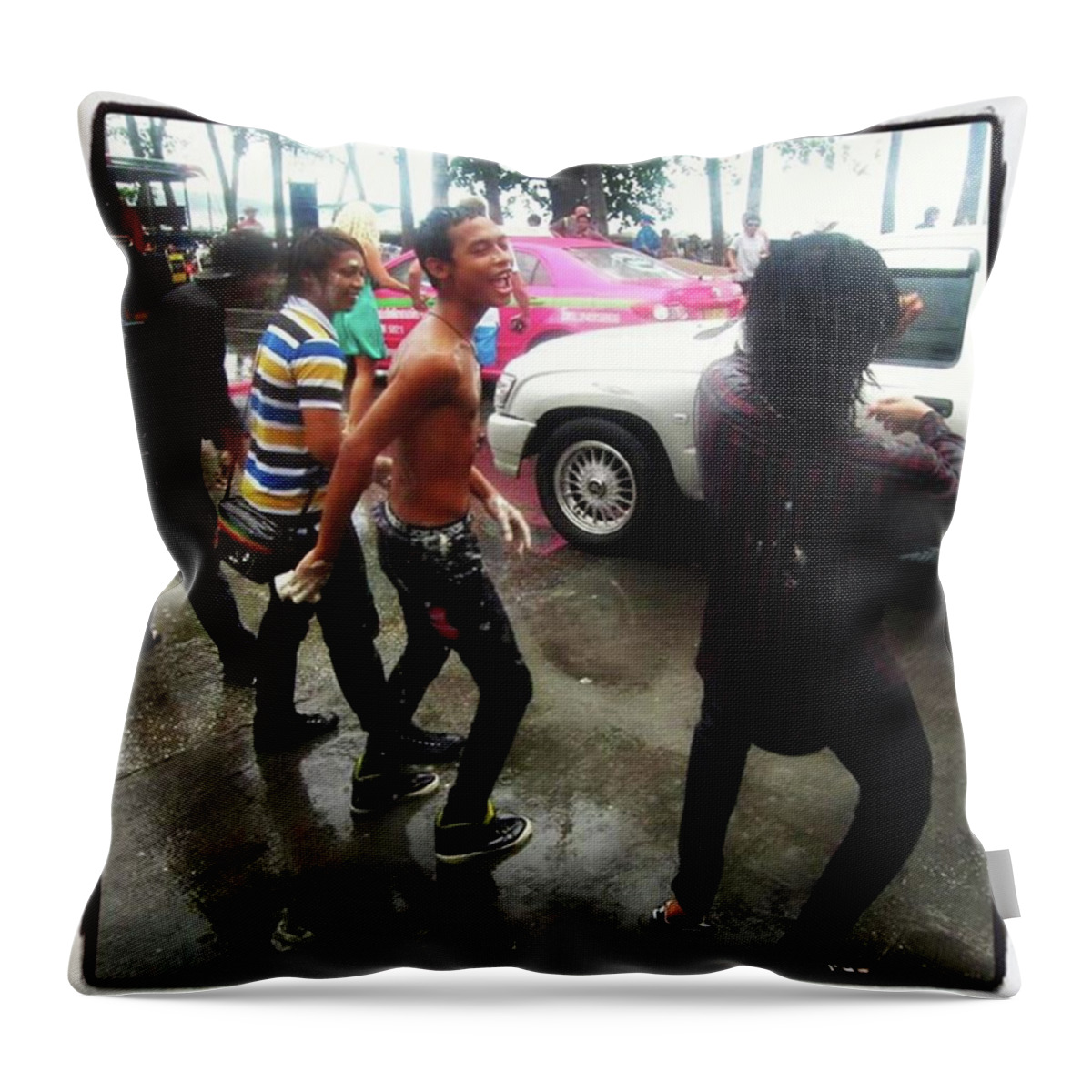 Wishiwerestillthere Throw Pillow featuring the photograph Happy Songkran. The Water Splashing by Mr Photojimsf