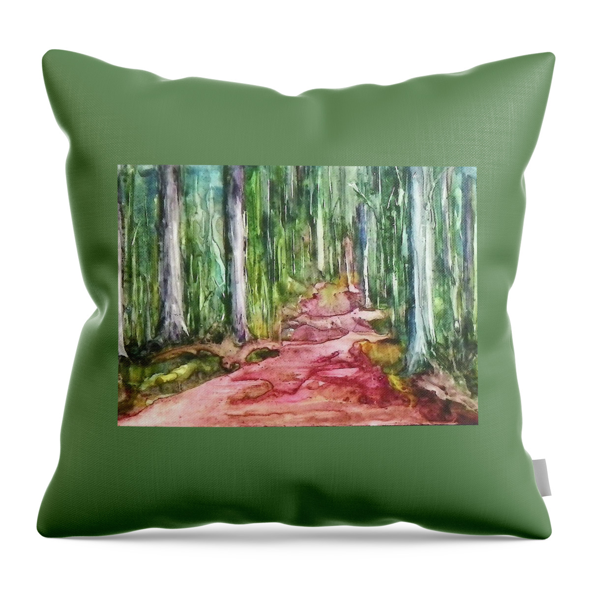 Wood Throw Pillow featuring the painting Happy Trail by Anna Ruzsan