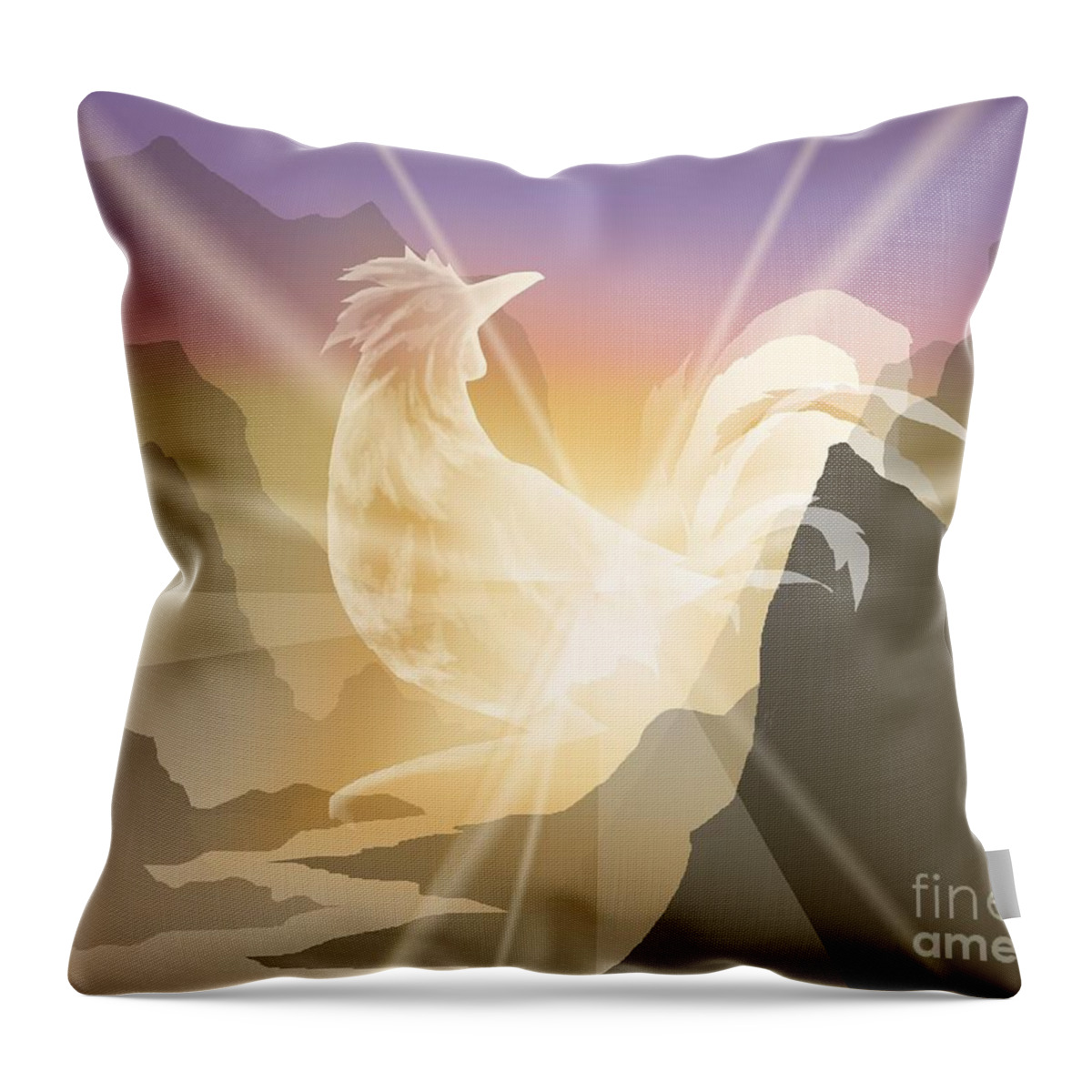 Rooster Throw Pillow featuring the digital art Harbinger of Light by Alice Chen