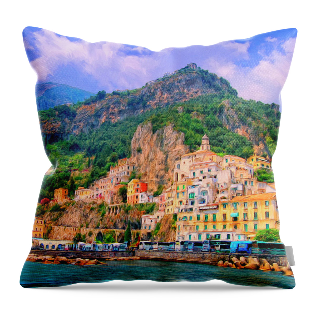 Harbor Throw Pillow featuring the painting Harbor at Amalfi by Dominic Piperata