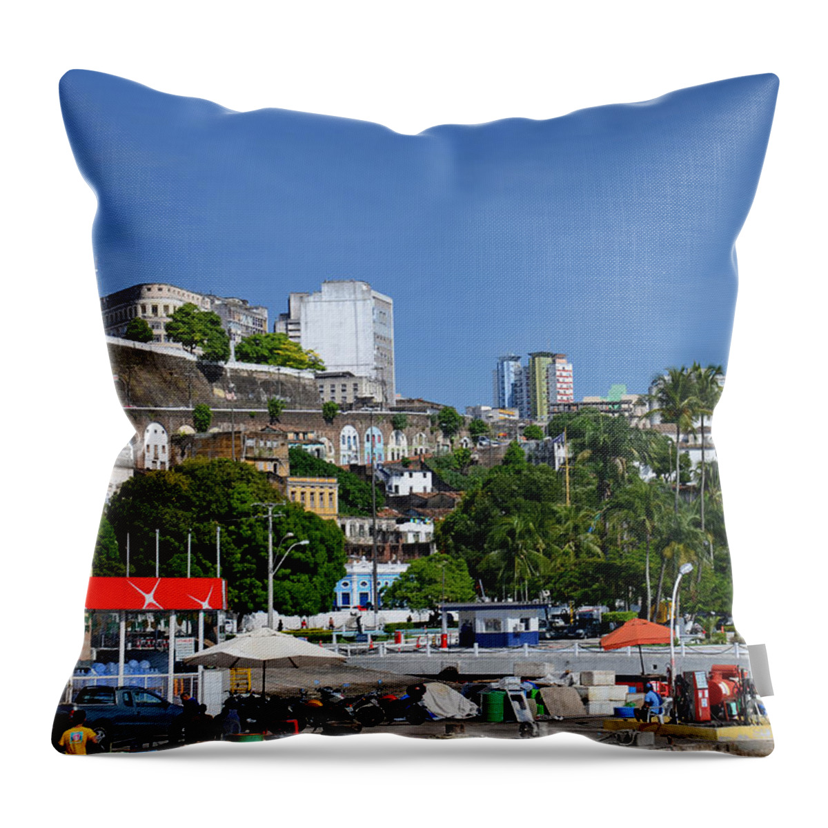 Salvador Throw Pillow featuring the photograph Harbor in Salvador da Bahia Brazil by Ralf Broskvar