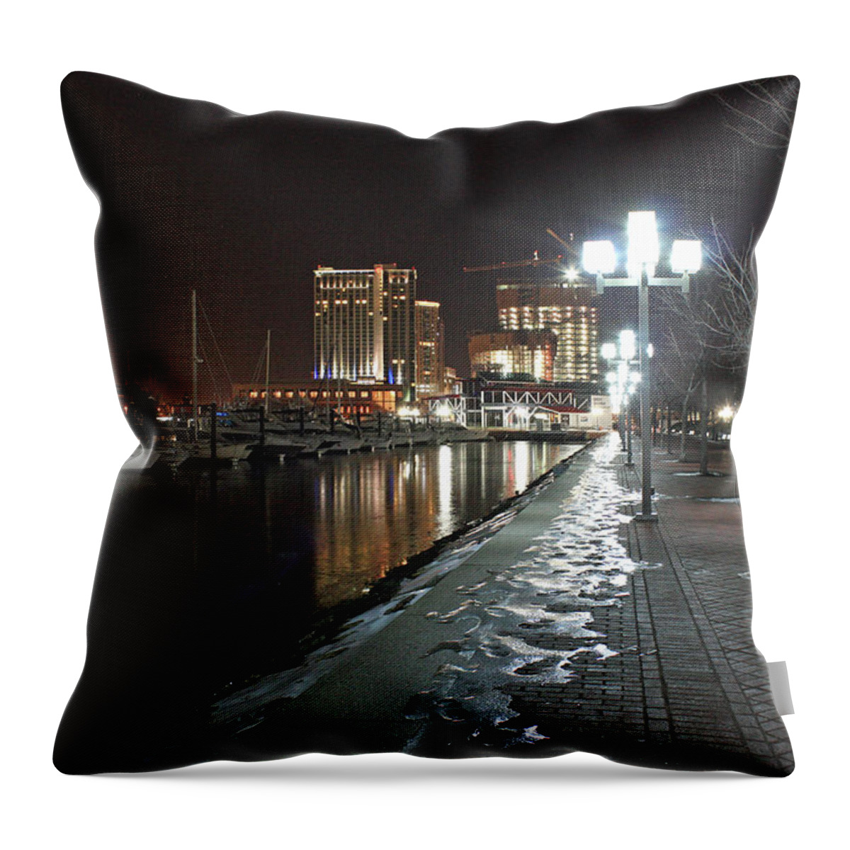 Baltimore Throw Pillow featuring the photograph Harbor Nights - East Promenade by Ronald Reid