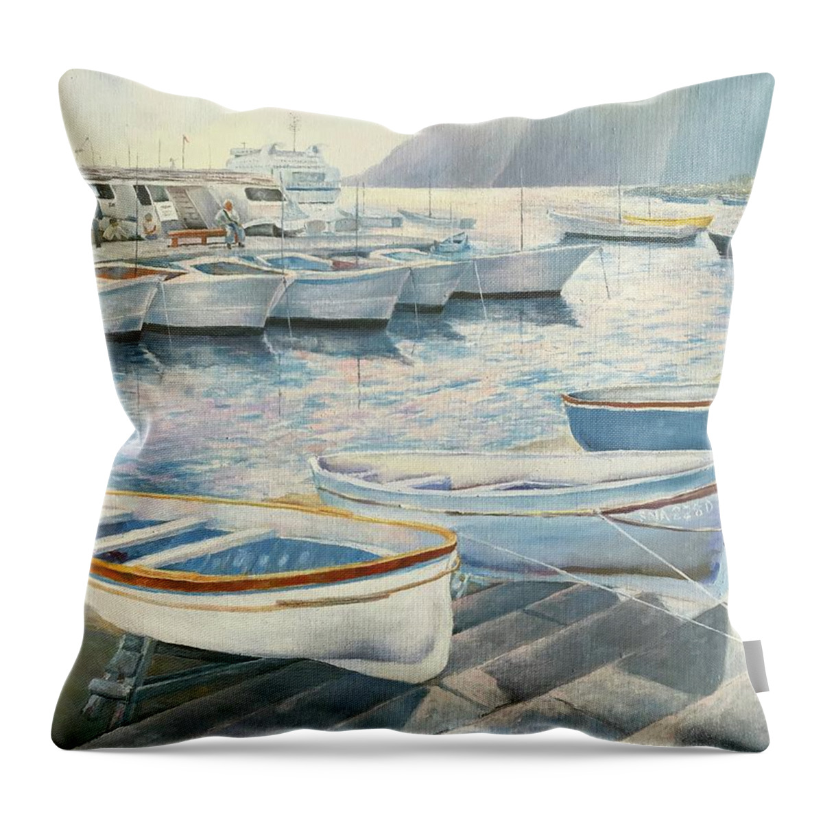 Capri Throw Pillow featuring the painting Harbor of Capri by ML McCormick