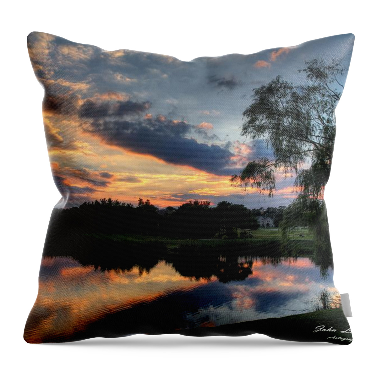 Sunset Throw Pillow featuring the photograph Harbor Reflections by John Loreaux