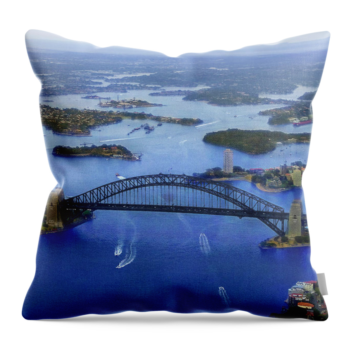 Sydney Throw Pillow featuring the photograph Harbour Bridge From Helicopter Flight by Miroslava Jurcik