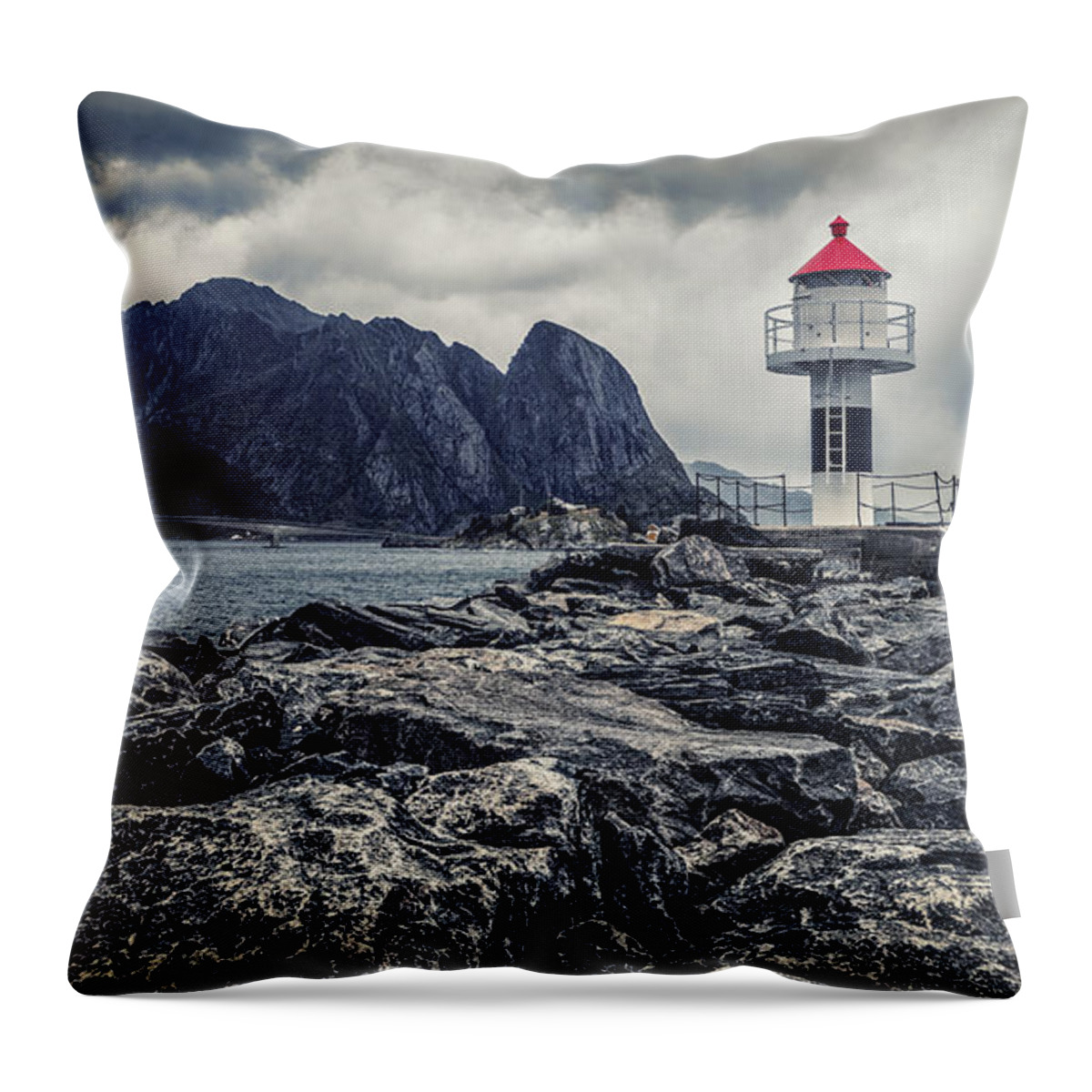 Reine Throw Pillow featuring the photograph Harbour Lighthouse by James Billings