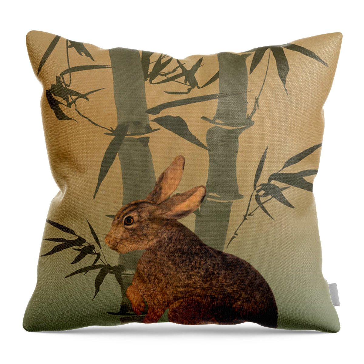Hare Throw Pillow featuring the digital art Hare Under Bamboo Tree by M Spadecaller