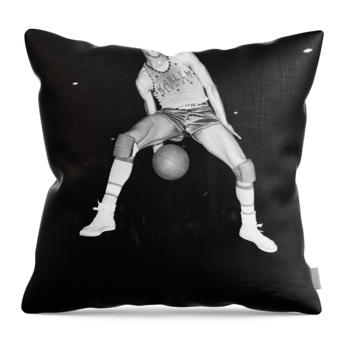 1 Person Throw Pillow featuring the photograph Harlem Clowns Basketball by Underwood Archives