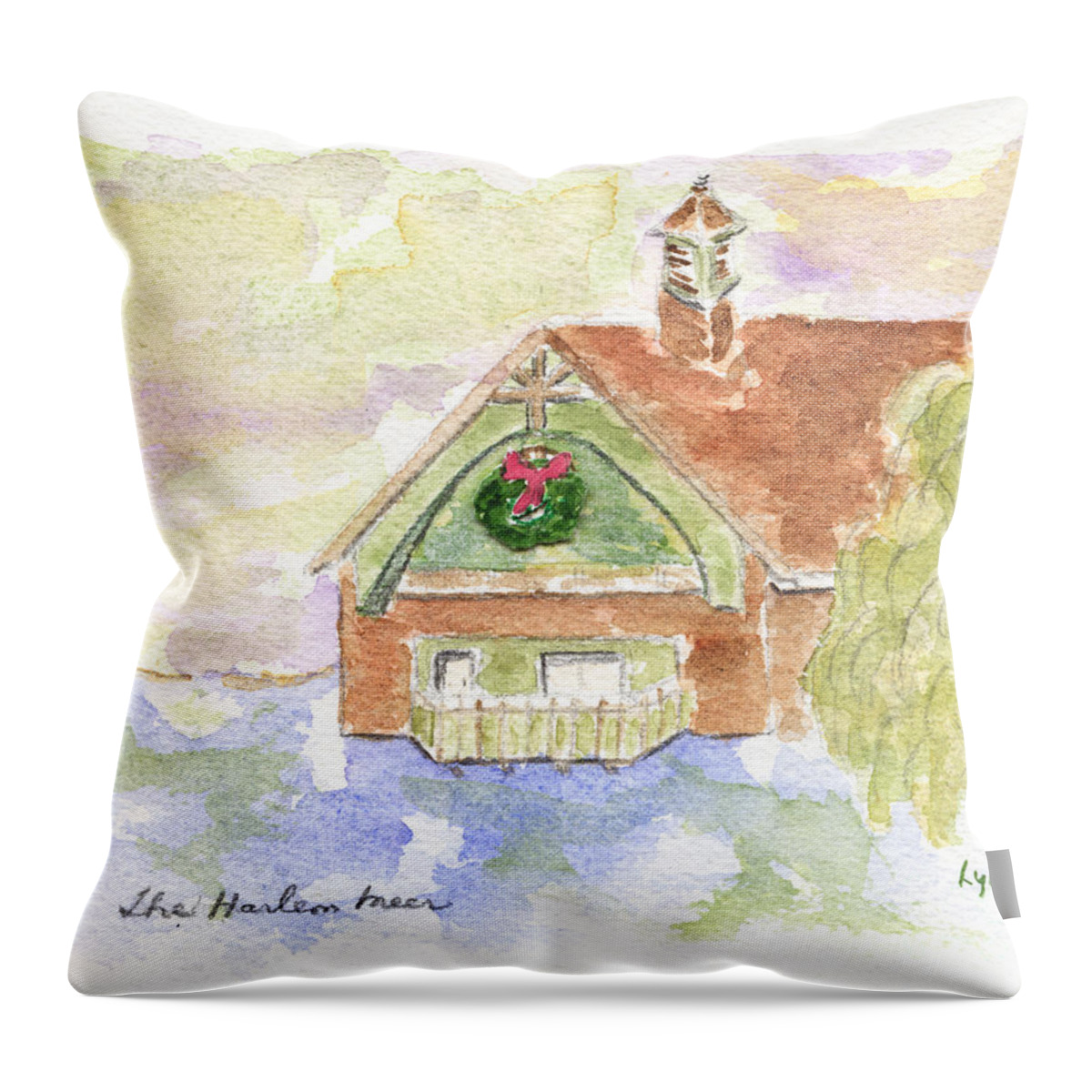 Harlem Throw Pillow featuring the painting Harlem Meer Holidays by Afinelyne