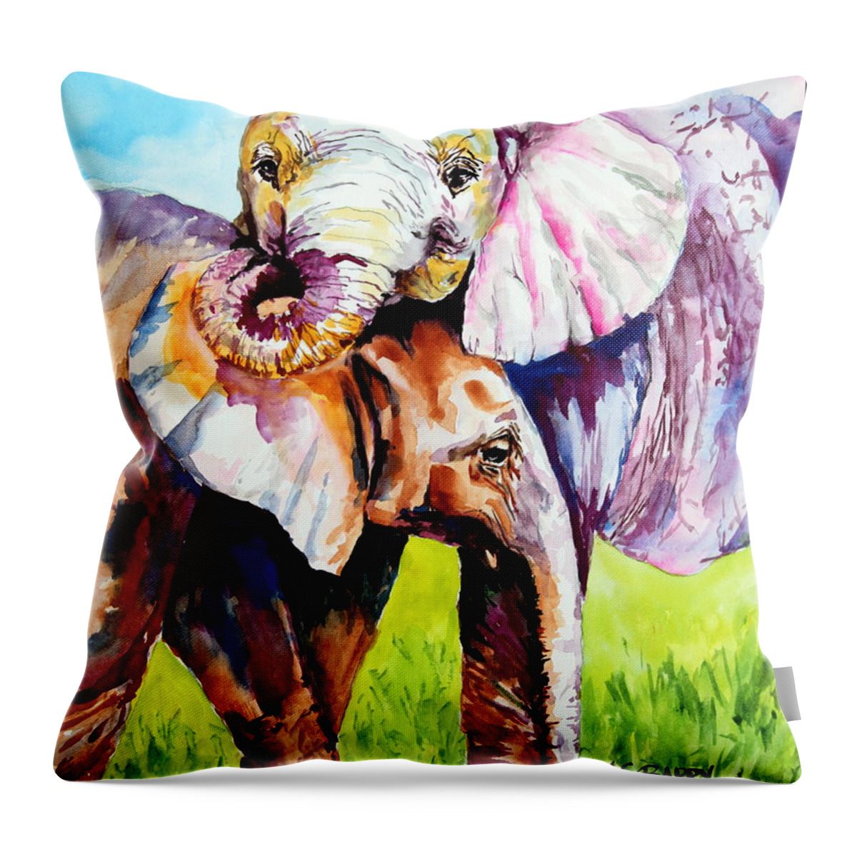 Elephants Throw Pillow featuring the painting Harley and Bentley by Maria Barry