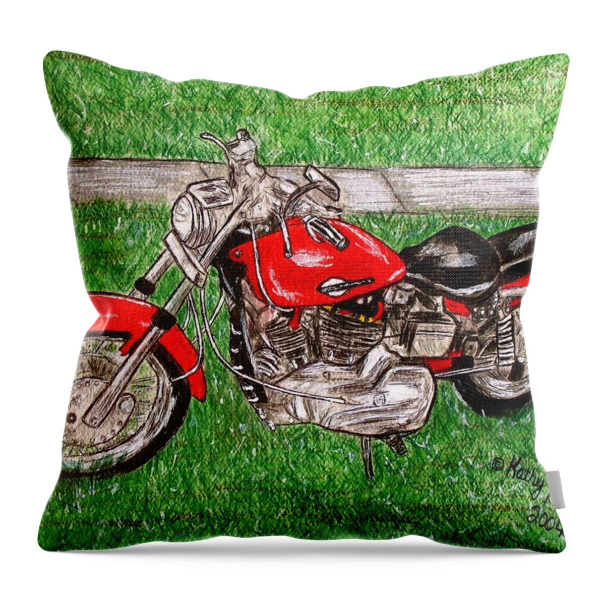 Harley Throw Pillow featuring the painting Harley Red Sportster Motorcycle by Kathy Marrs Chandler