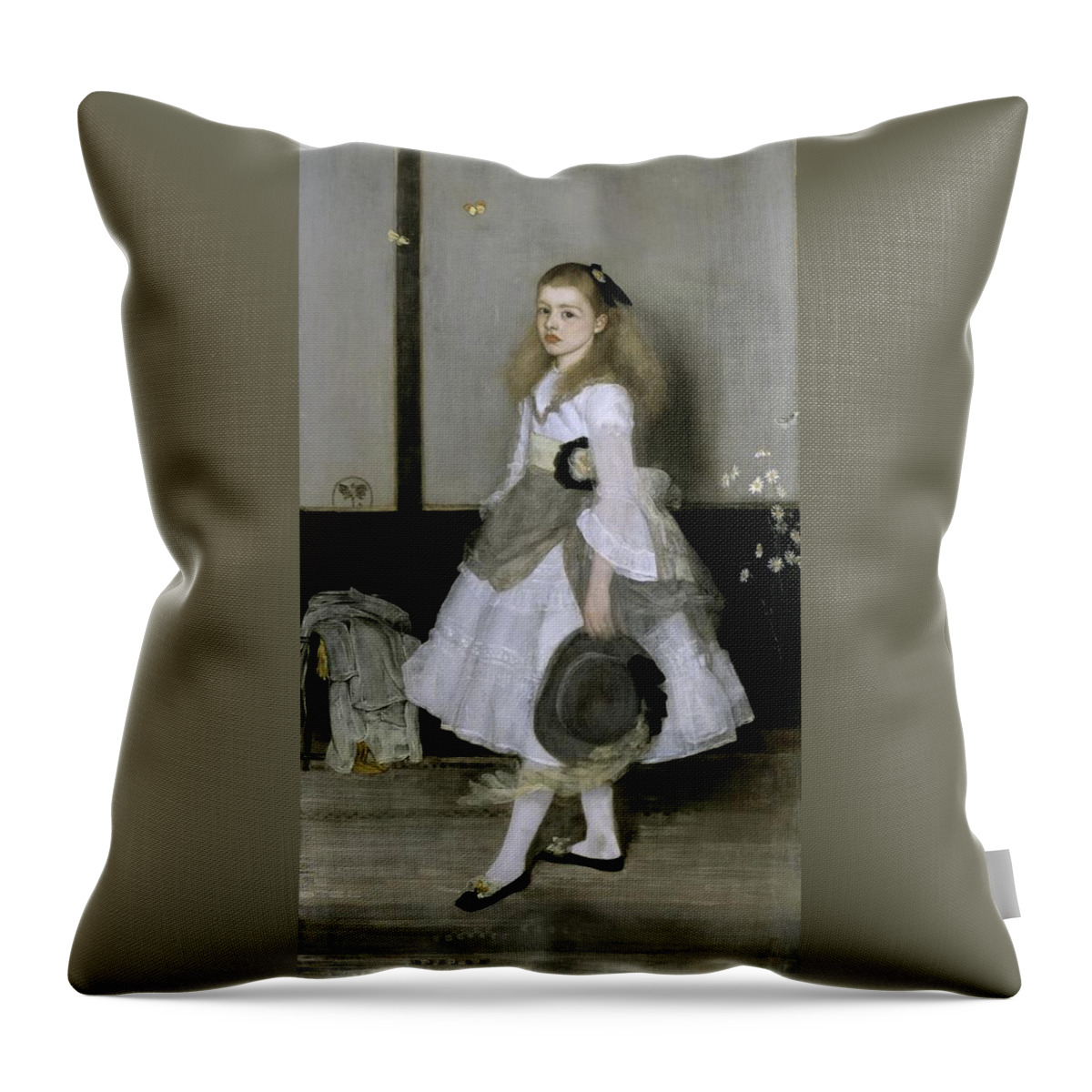 James Abbott Mcneill Whistler 18341903  Harmony In Grey And Green Throw Pillow featuring the painting Harmony in Grey and Green by James Abbott