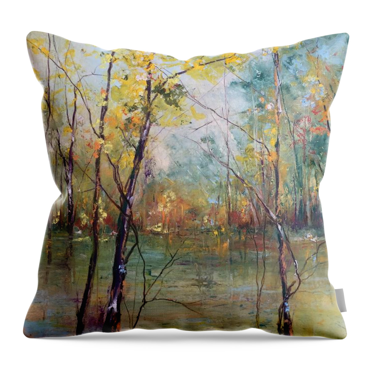 Trees Throw Pillow featuring the painting Harmony in Perfect Key by Robin Miller-Bookhout
