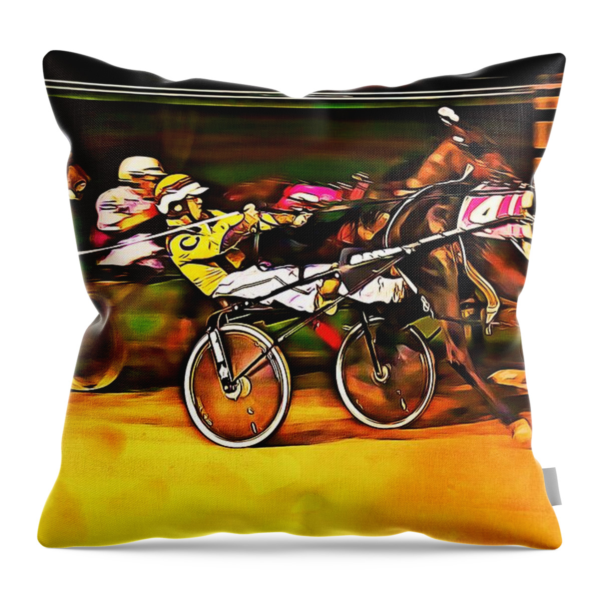 Harness Racing Throw Pillow featuring the mixed media Harness Race #2 by Tatiana Travelways