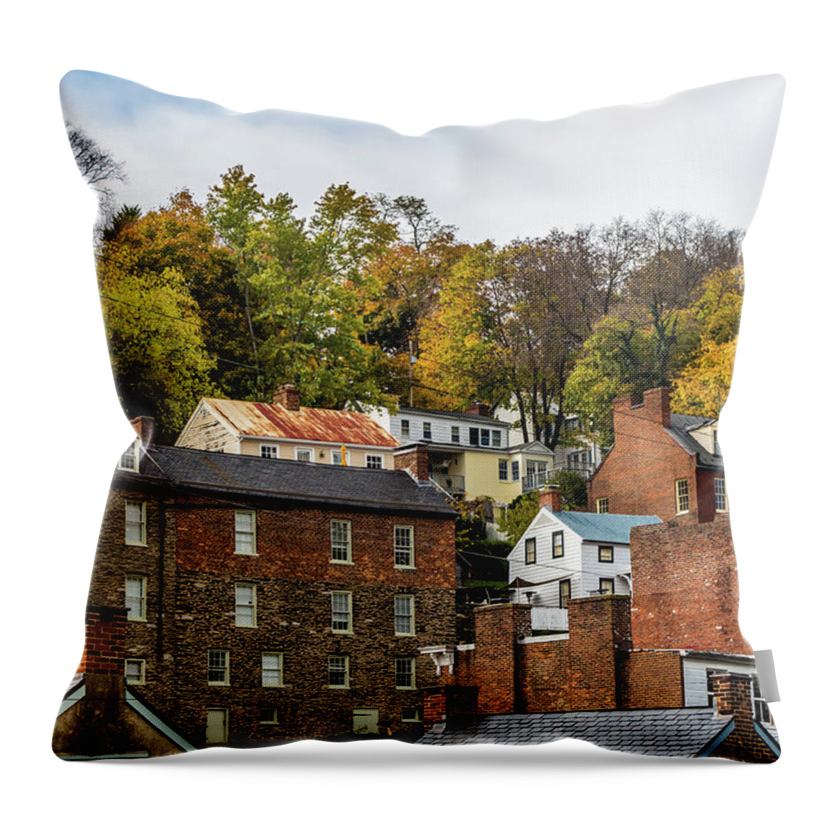 Autumn Throw Pillow featuring the photograph Harpers Ferry in Autumn by Ed Clark