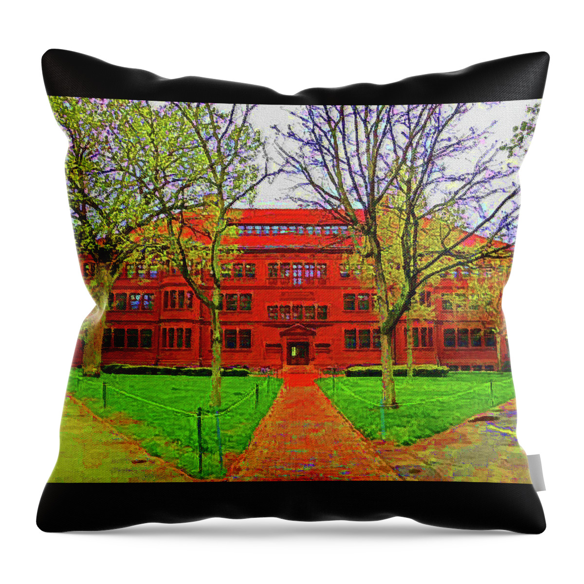 Harvard Throw Pillow featuring the mixed media Harvard by DJ Fessenden