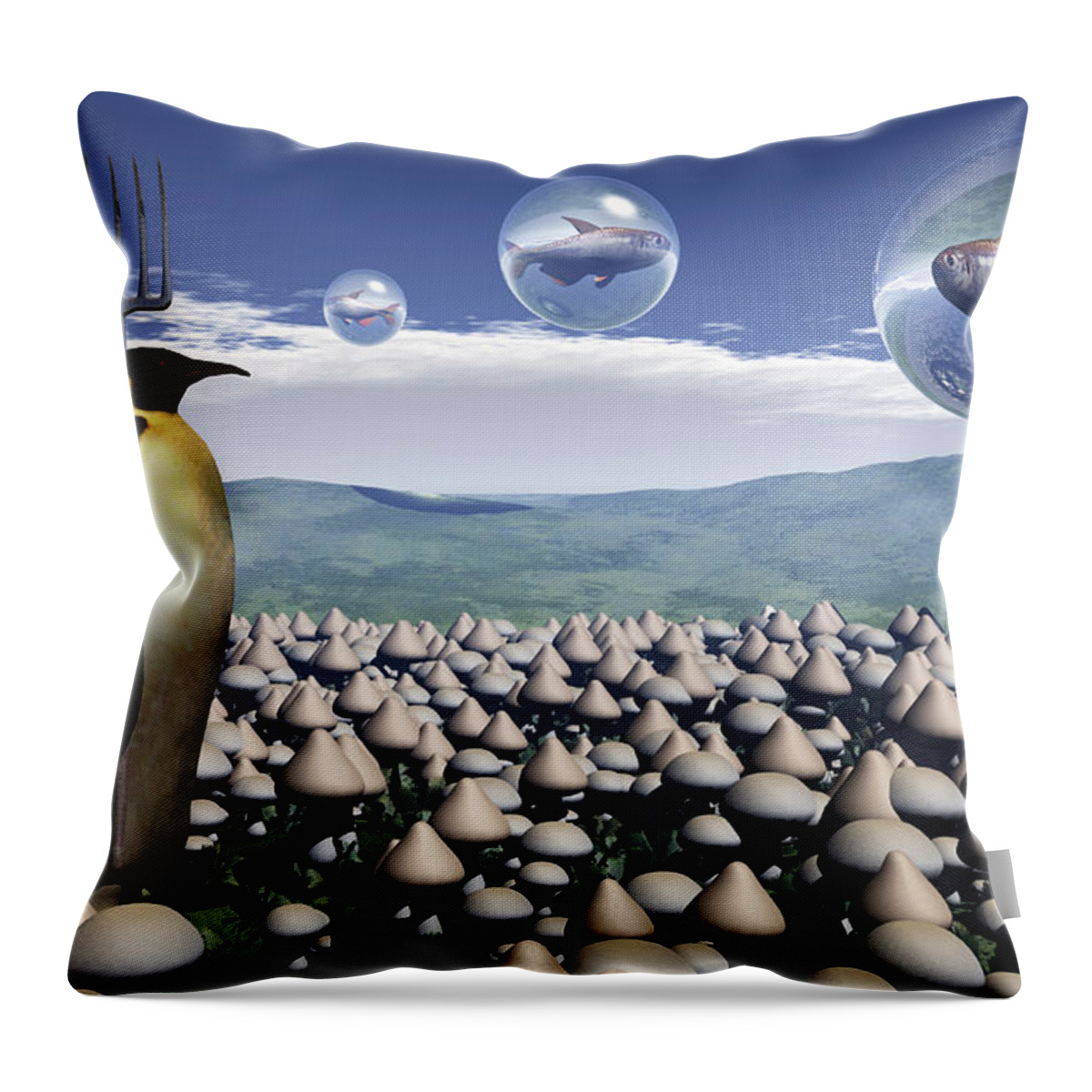 Surreal Throw Pillow featuring the digital art Harvest Day Sightings by Richard Rizzo