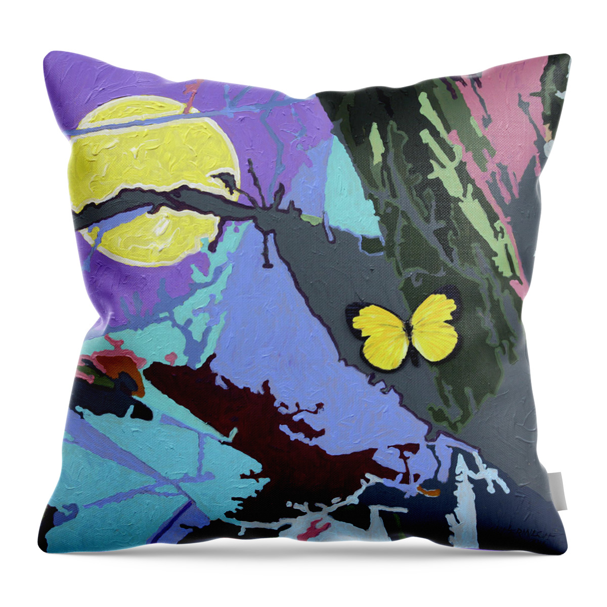 Moon Throw Pillow featuring the painting Harvest Moon Flight by John Lautermilch