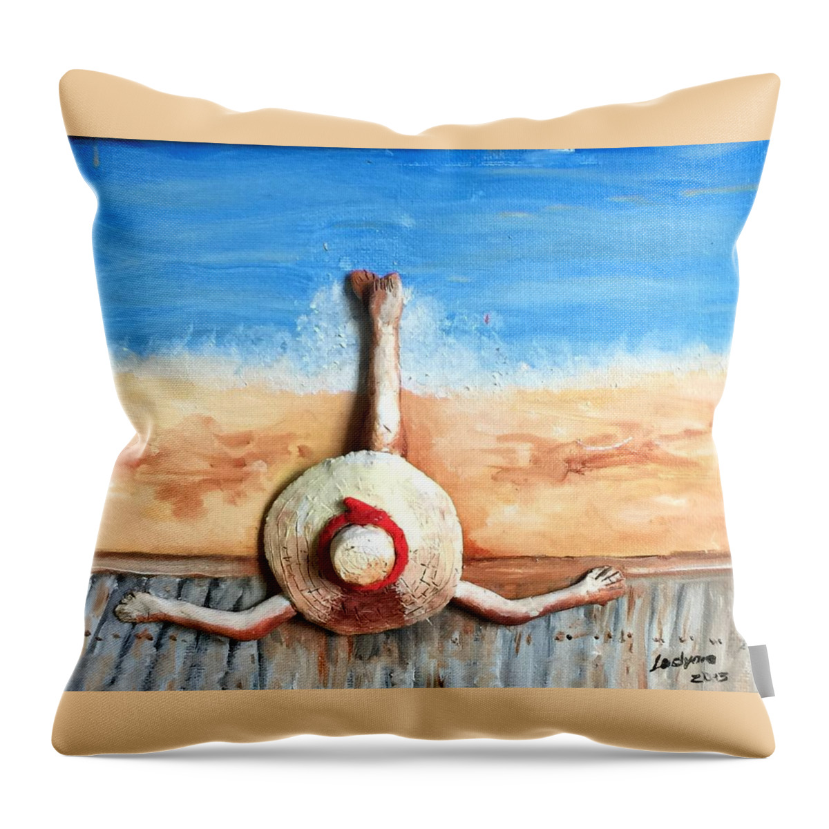 Beach Throw Pillow featuring the mixed media HAT by Ryszard Ludynia