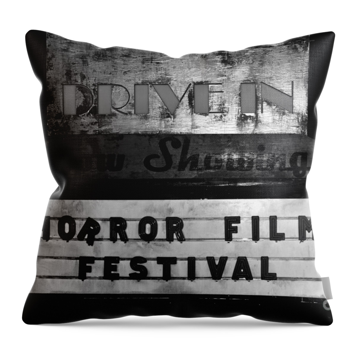 Horror Film Festival Throw Pillow featuring the photograph Haunted drive in by David Lee Thompson