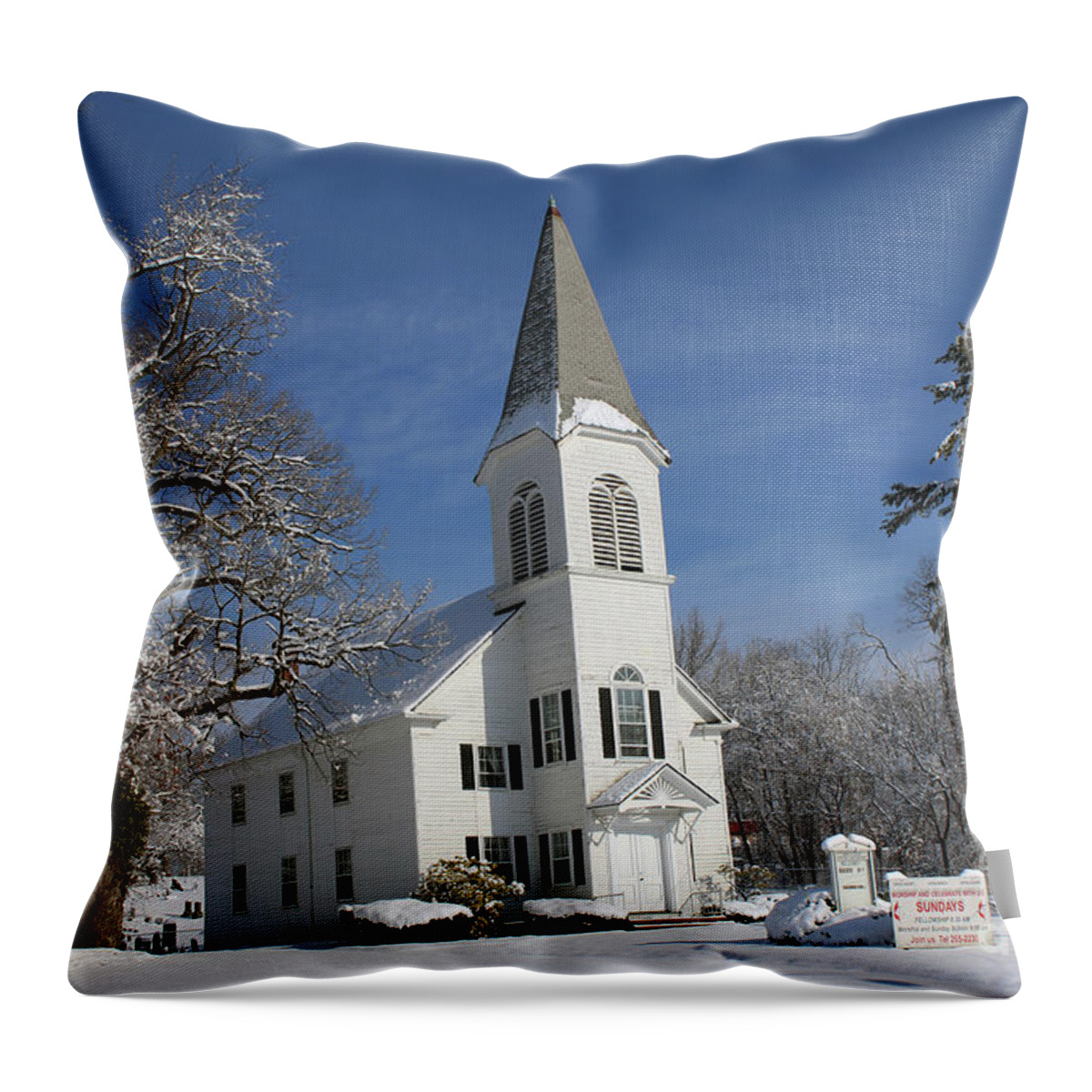Hauppauge Throw Pillow featuring the photograph Hauppauge United Methodist Church by Steven Spak