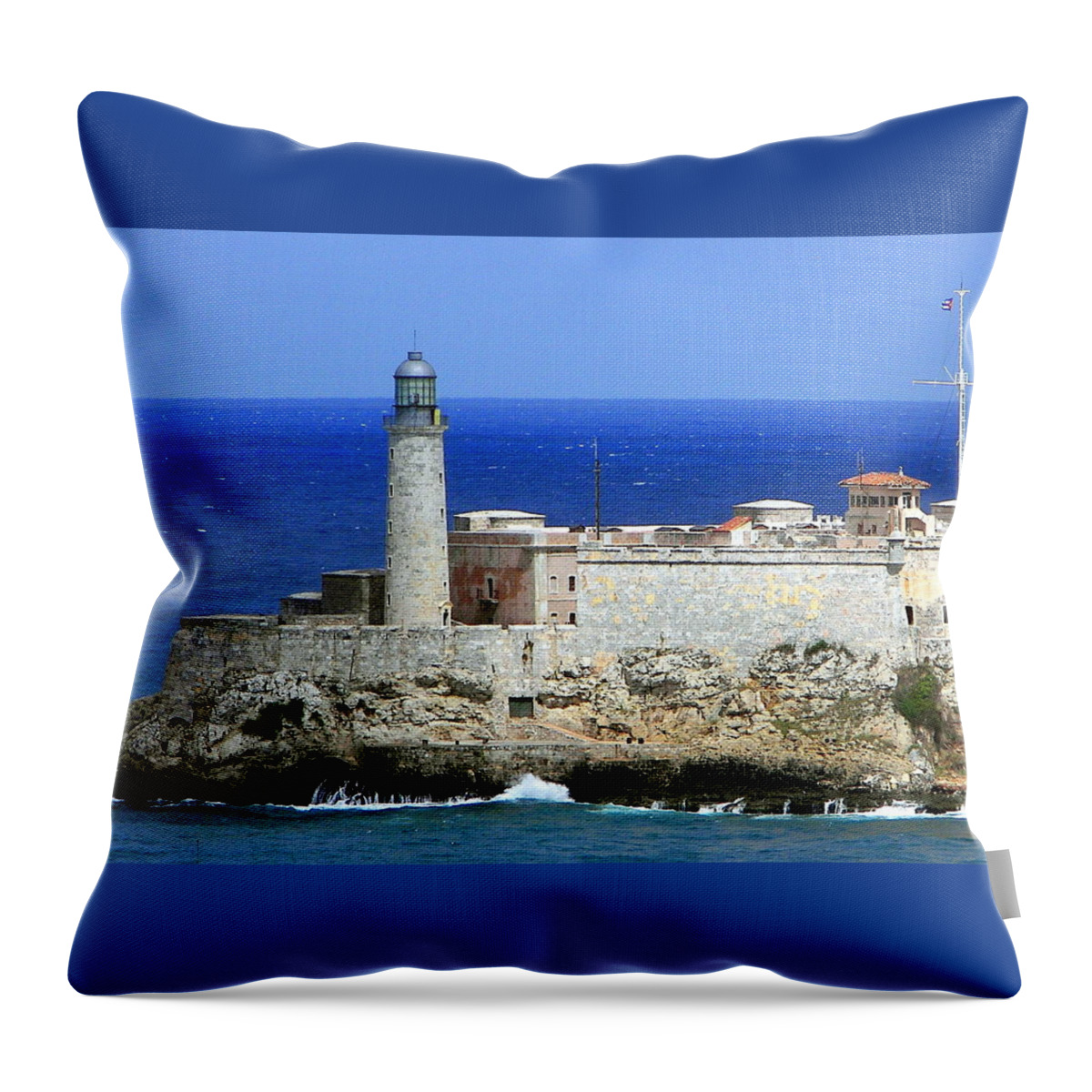Cuba Throw Pillow featuring the photograph Havana Harbor Lighthouse by Karen Wiles