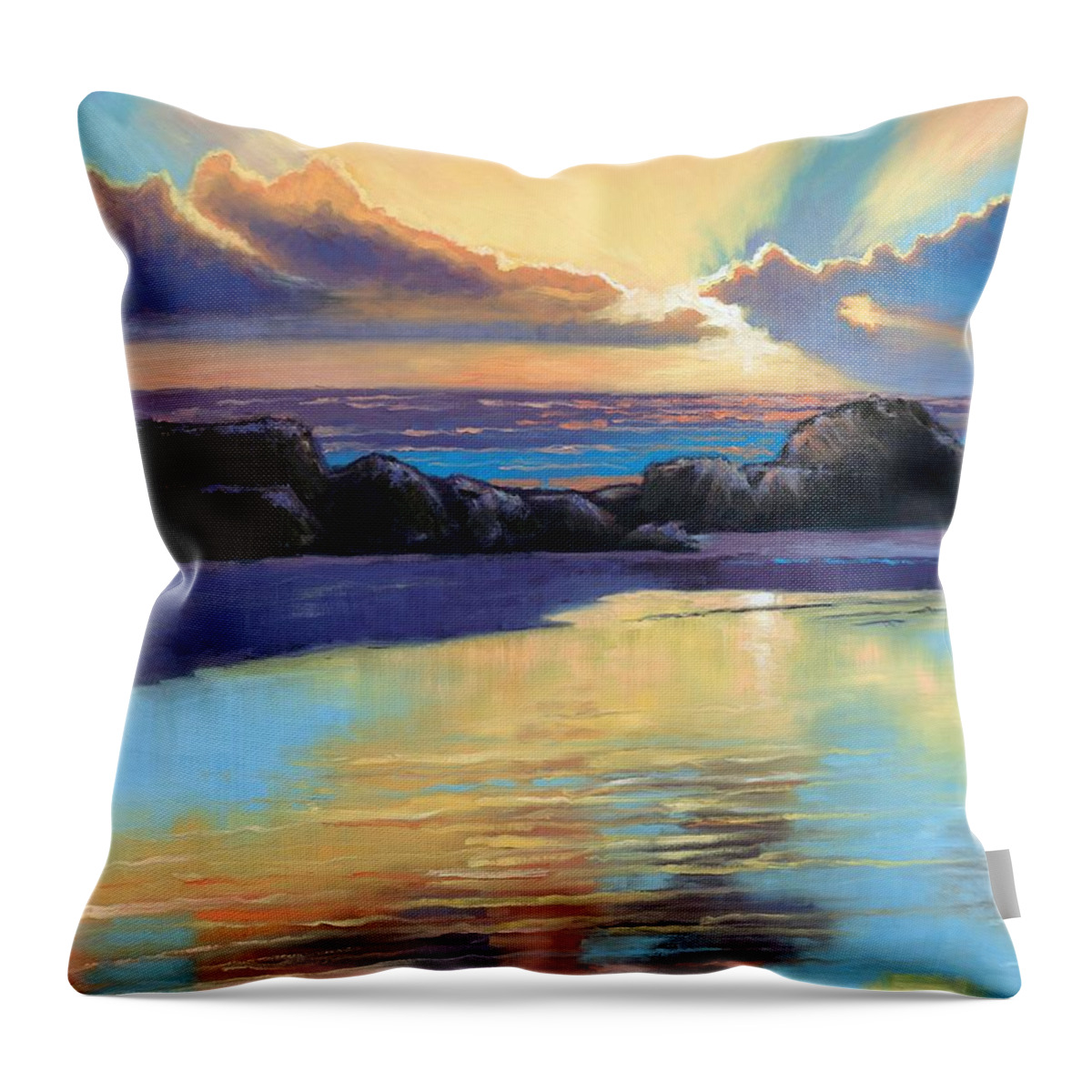 Beach Throw Pillow featuring the painting Havik Beach Sunset by Janet King