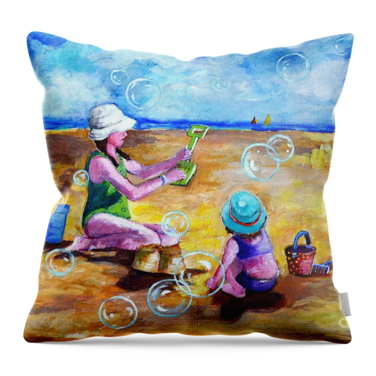 Young Girls Throw Pillow featuring the painting Childhood #2 by Betty M M Wong
