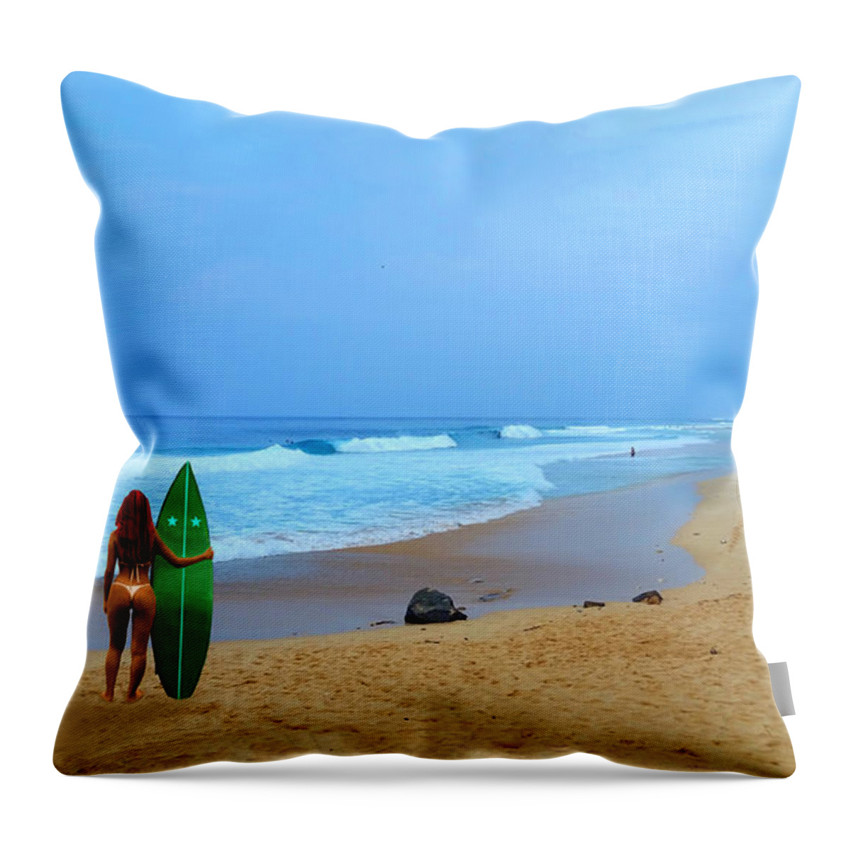 Oahu Throw Pillow featuring the photograph Hawaiian Surfer Girl by Michael Rucker