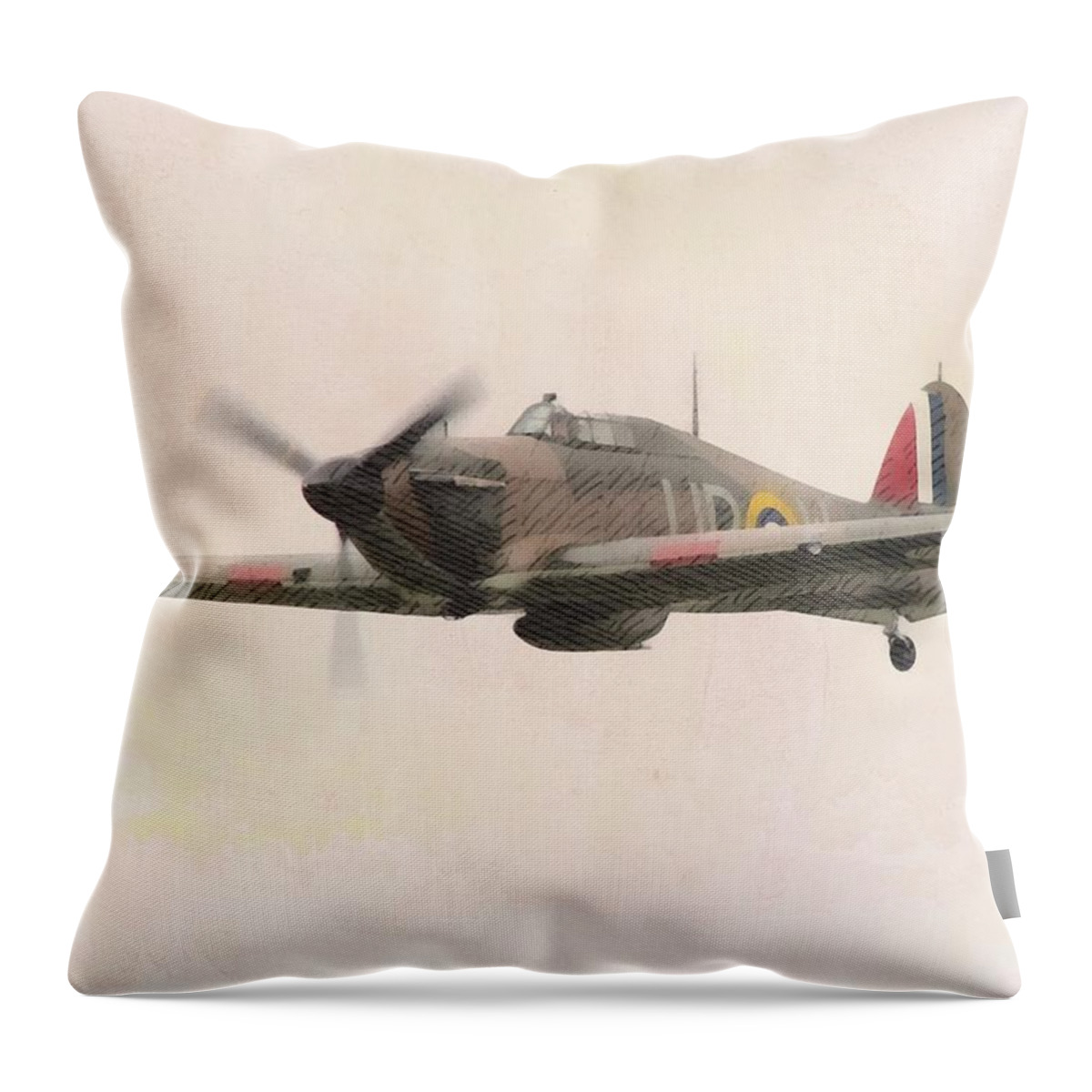 Wwii Throw Pillow featuring the painting Hawker Hurricane by Esoterica Art Agency