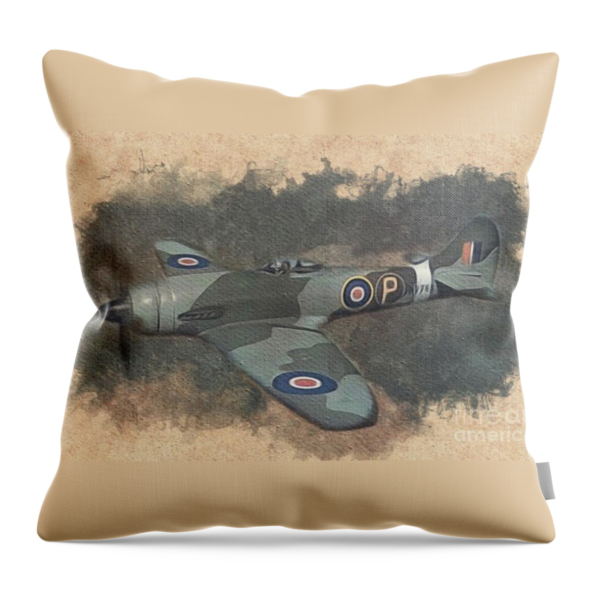 Spitfire Throw Pillow featuring the painting Hawker Tempest Fighter by Esoterica Art Agency