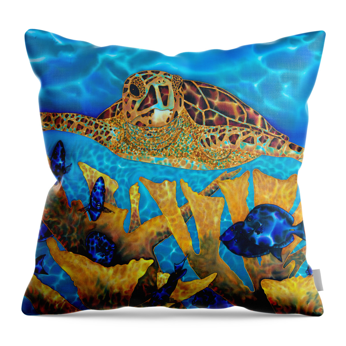 Sea Turtle Throw Pillow featuring the painting Hawksbill Sea Turtle by Daniel Jean-Baptiste