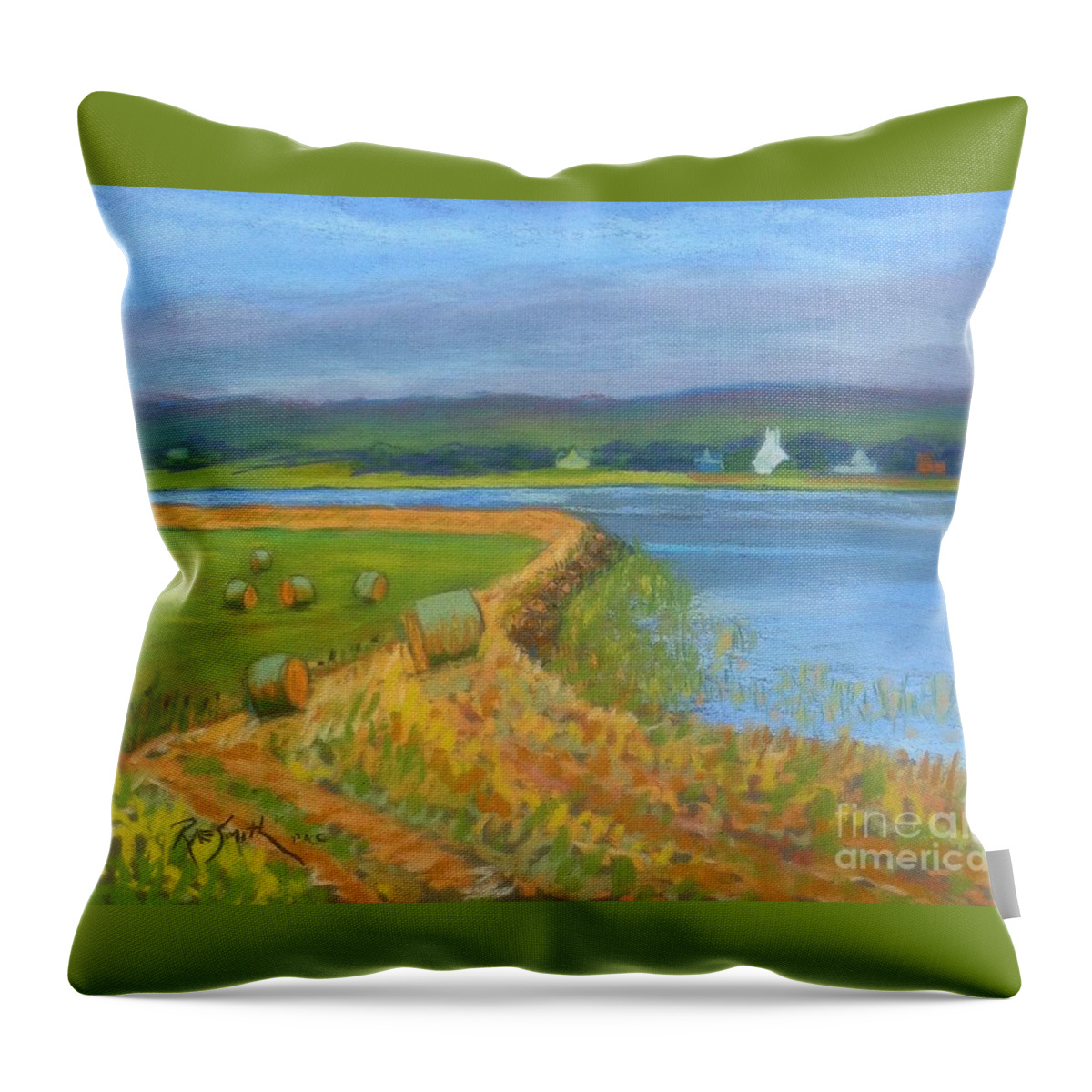 Pastels Throw Pillow featuring the pastel Hay along the Annapolis by Rae Smith PAC