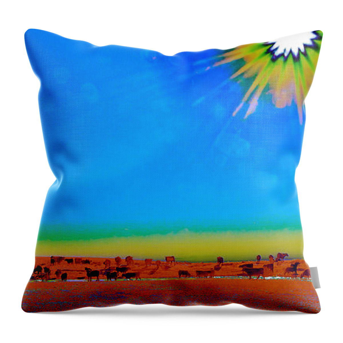 Cattle Throw Pillow featuring the photograph Hay Meadow to Water by Amanda Smith