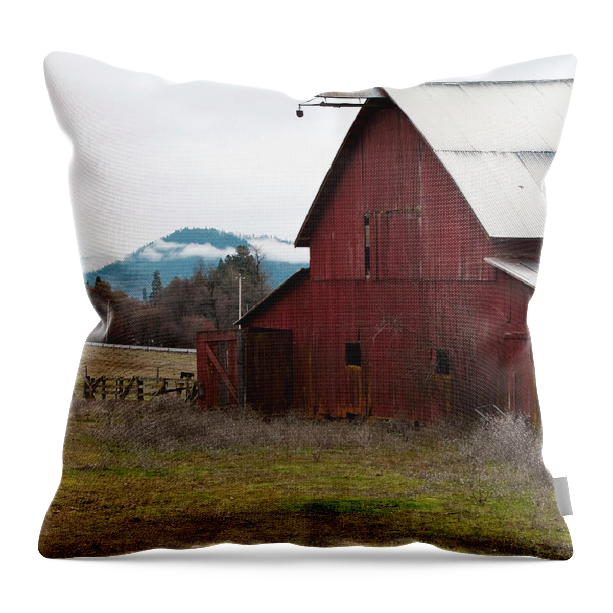 Hayfork Throw Pillow featuring the photograph Hayfork Red Barn by Lorraine Devon Wilke