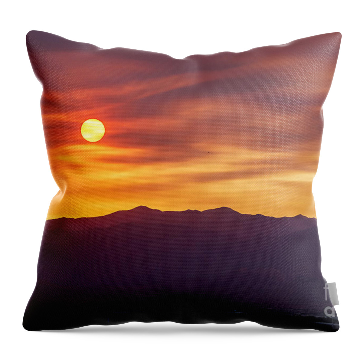 Las Vegas Sunset Throw Pillow featuring the photograph Hazy Las Vegas Sunset by Aloha Art