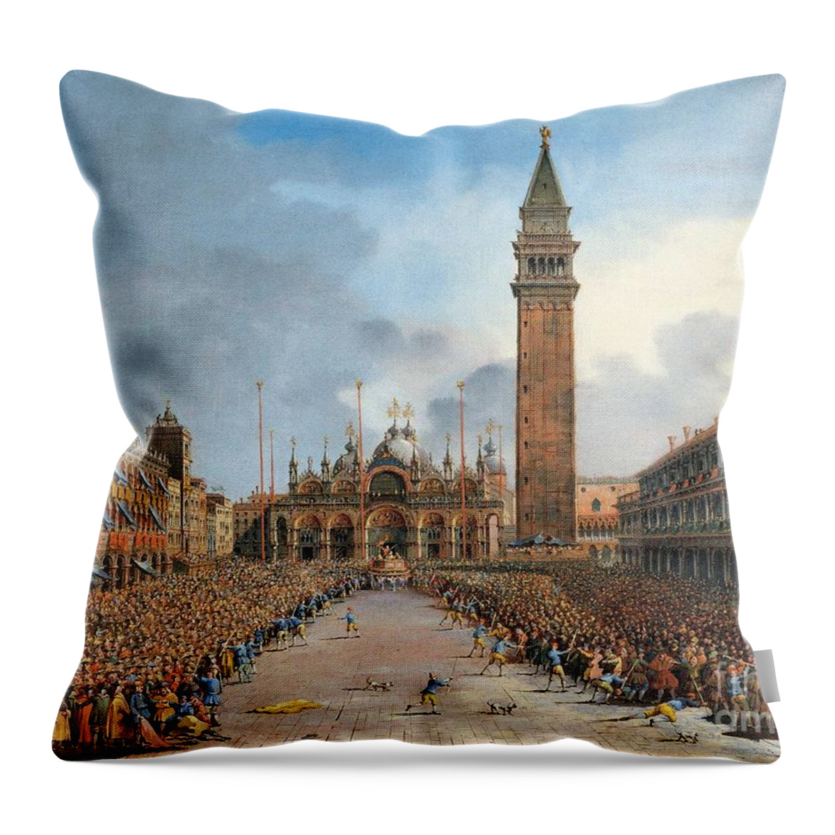 Giovanni Grubacs (venice 1830 � Pola 1919) Throw Pillow featuring the painting he Doge in the Pozzetto in Piazza San Marco by MotionAge Designs