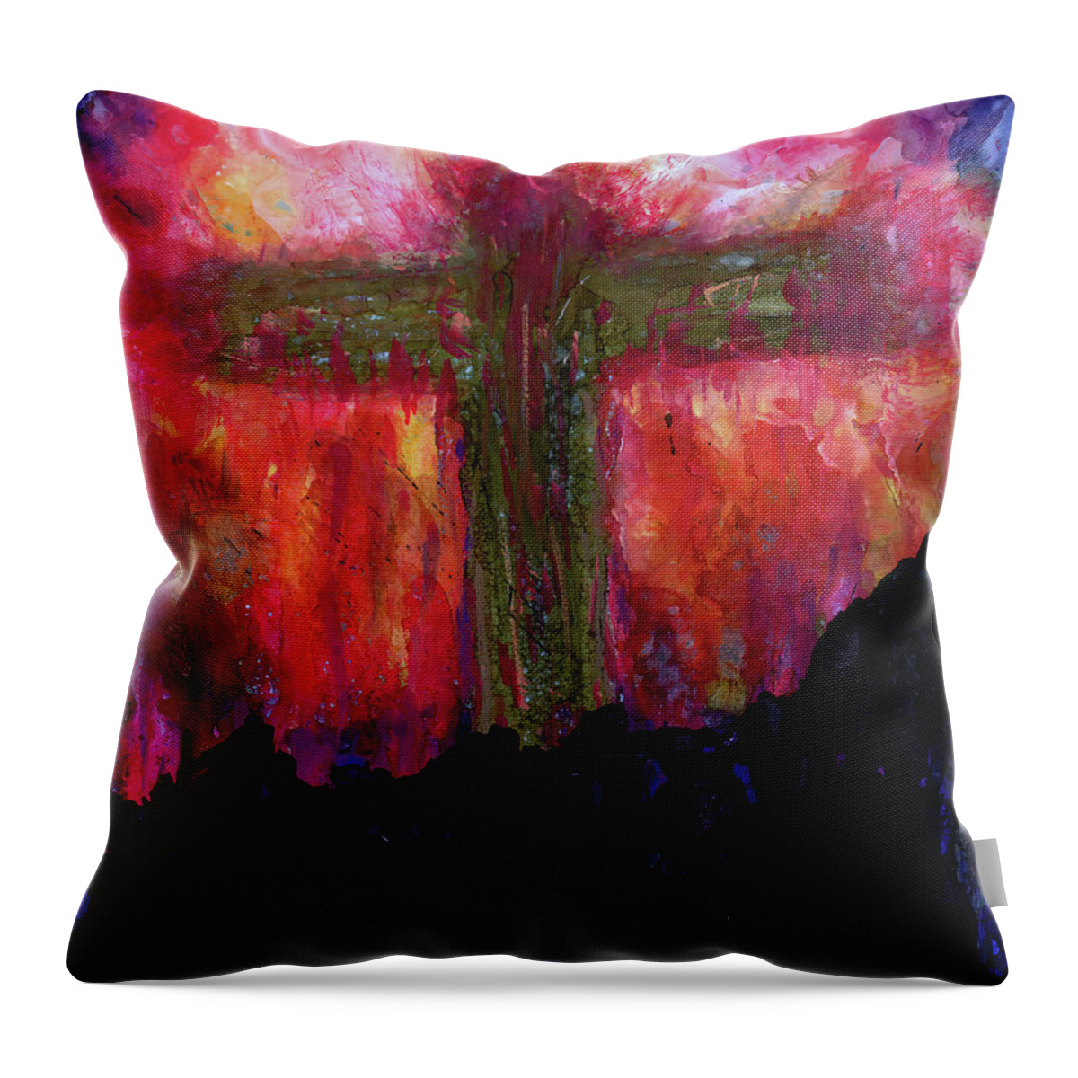 Cross Throw Pillow featuring the painting He is Risen by Eunice Warfel