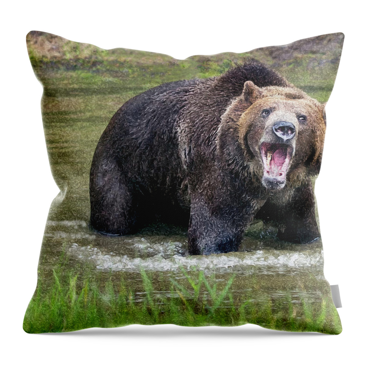 Grizzly Bear Throw Pillow featuring the photograph He Speaks by Art Cole
