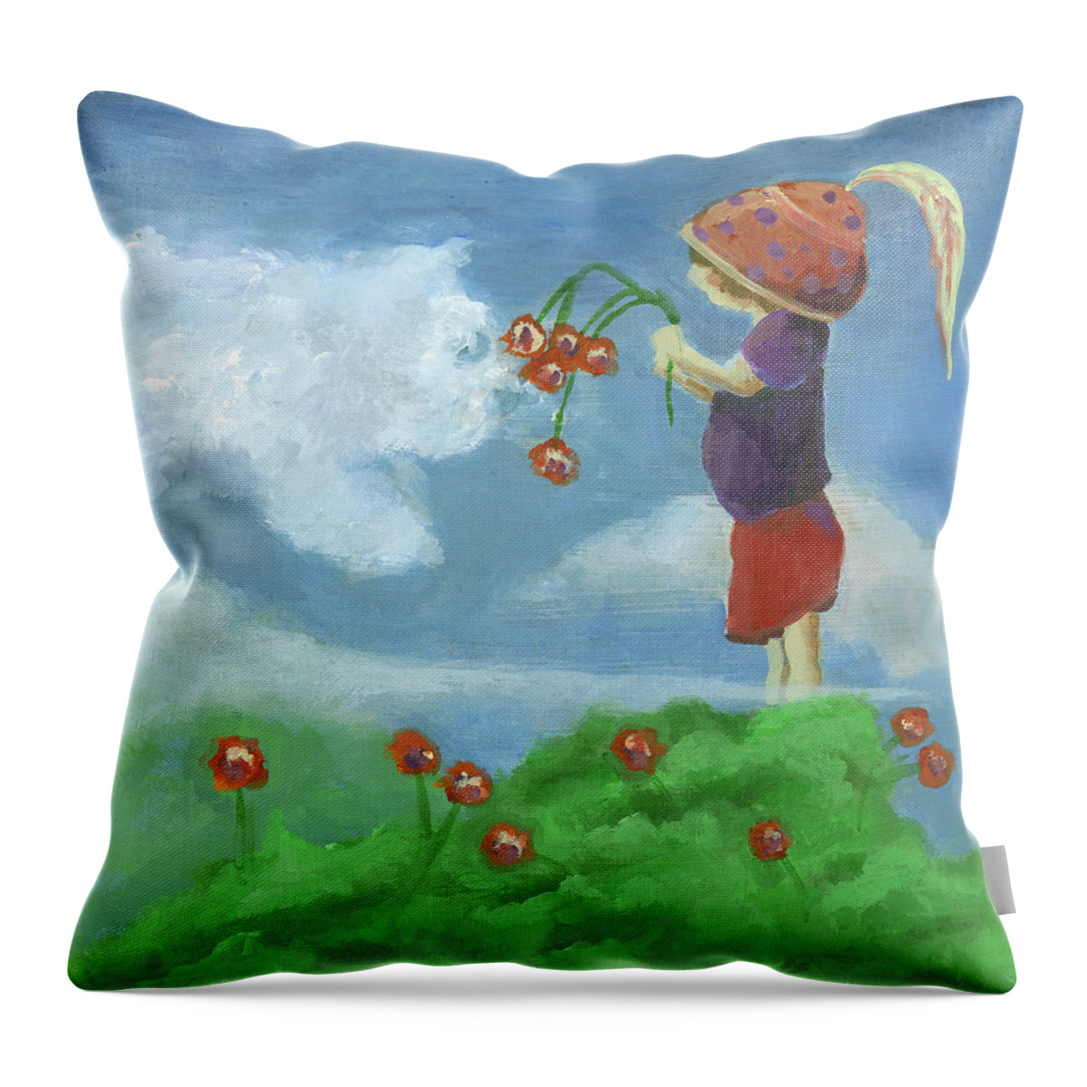 Kid Throw Pillow featuring the painting Head in the Clouds by Robin Wiesneth