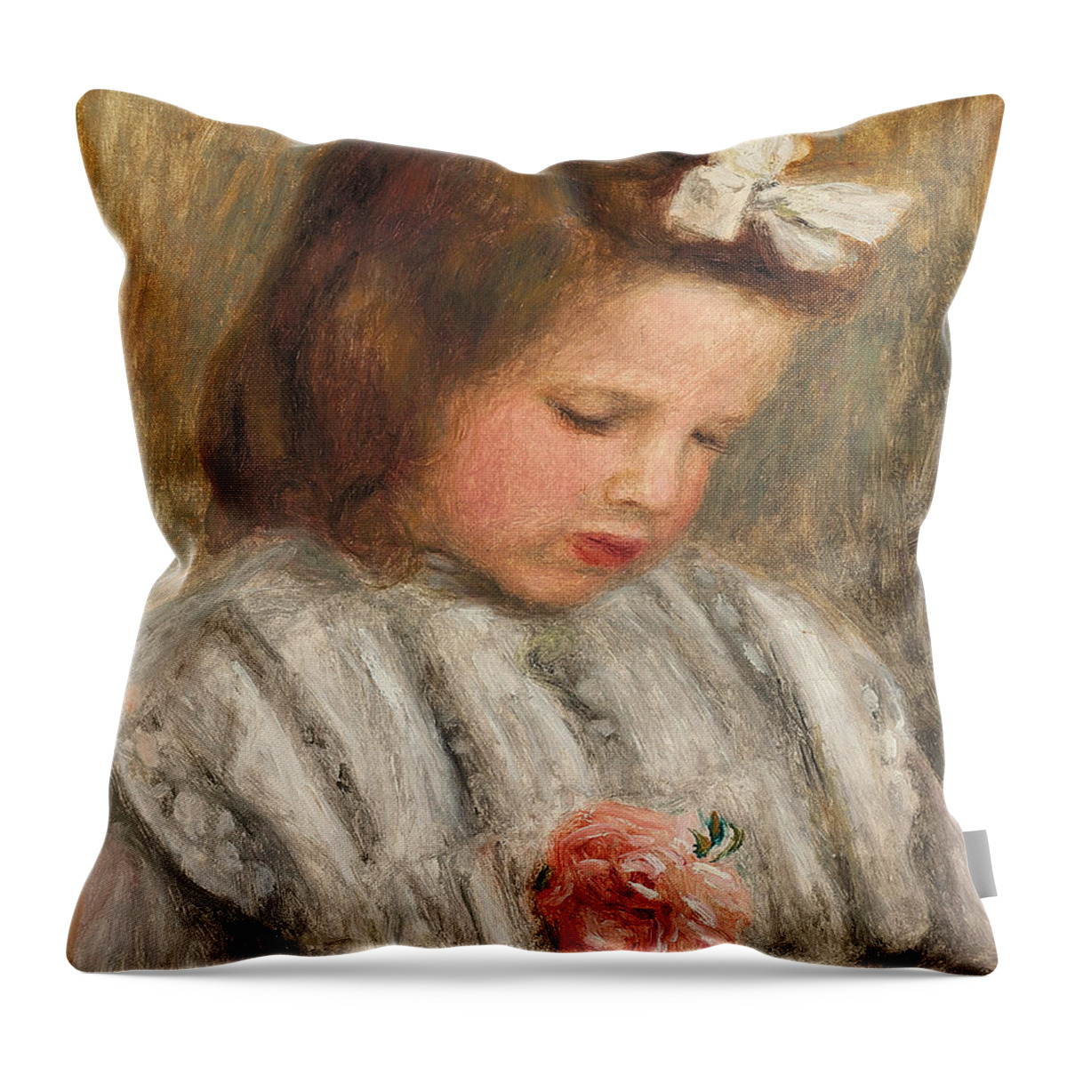 Renoir Throw Pillow featuring the painting Head of a Girl, Tete de fillette by Pierre Auguste Renoir