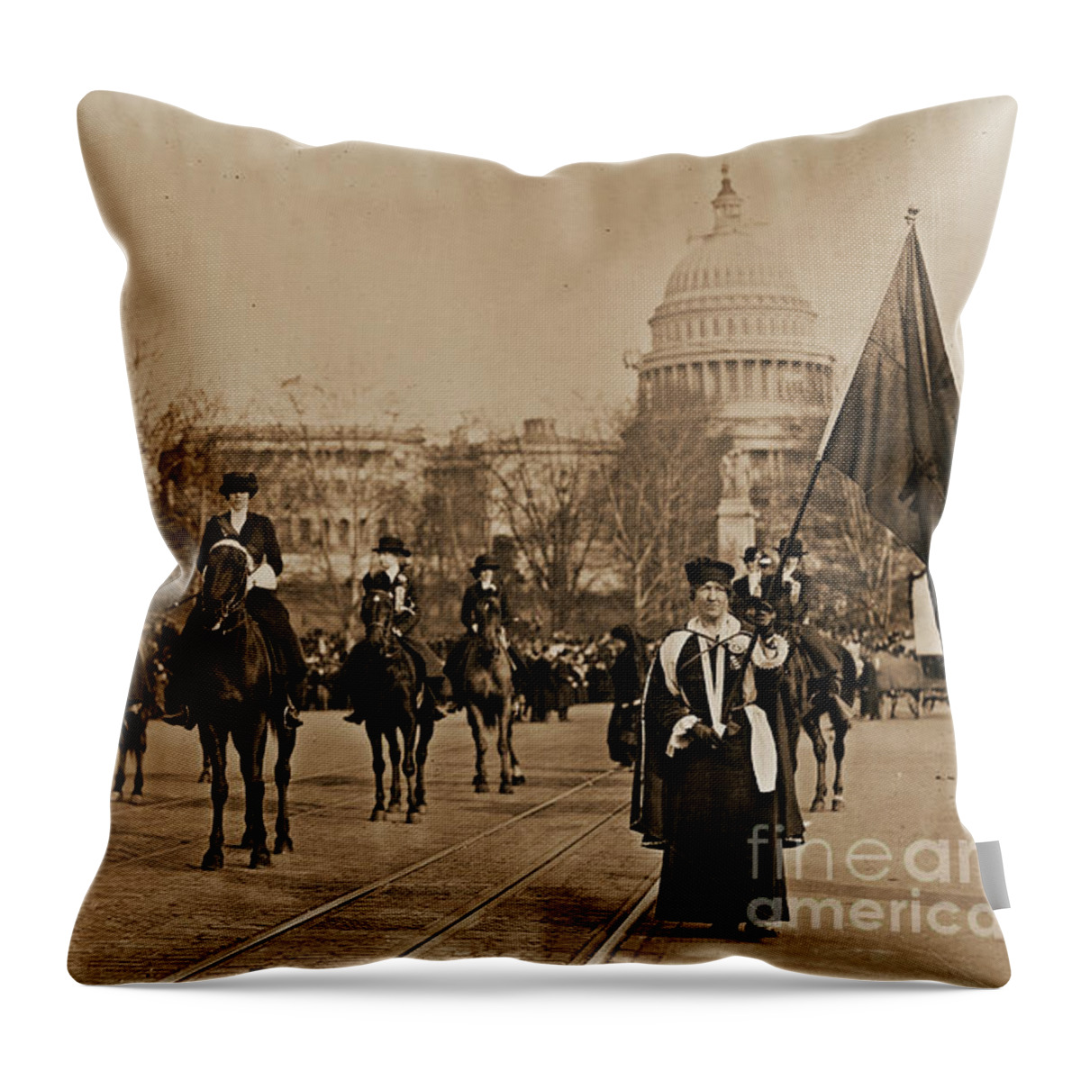 Head Throw Pillow featuring the photograph Head of Washington D.C. Suffrage Parade by Padre Art