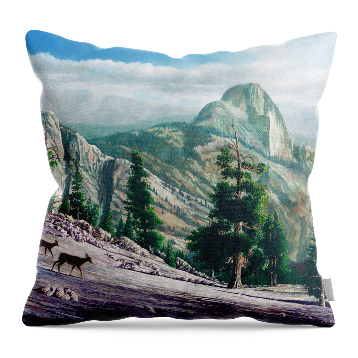Yosemite Throw Pillow featuring the painting Heading Down by Douglas Castleman