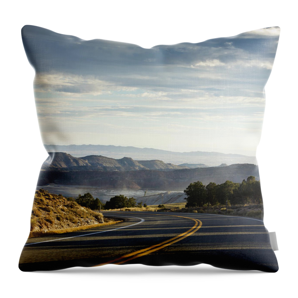 Country Road Throw Pillow featuring the photograph Heading Flaming Gorge Reservoir, Utah by Tatiana Travelways