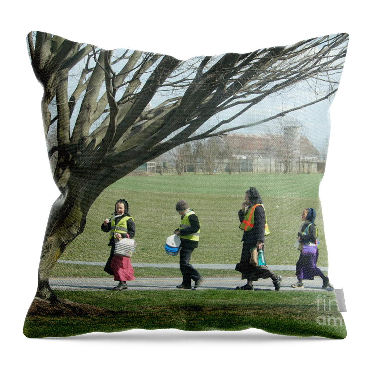 Amish Throw Pillow featuring the photograph Heading Home from School by Christine Clark